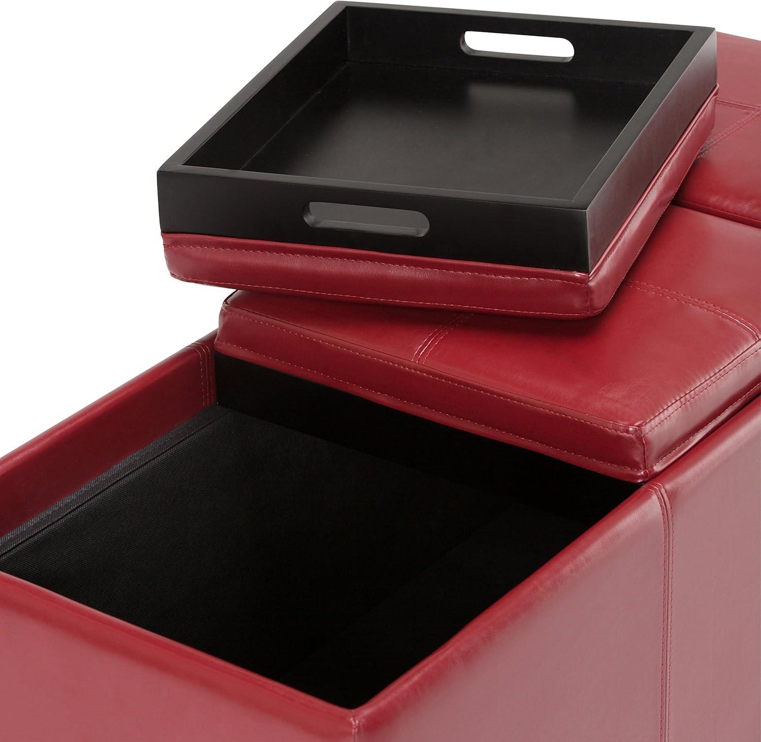 Radicchio Red Avalon Faux Leather Storage Ottoman with Tray