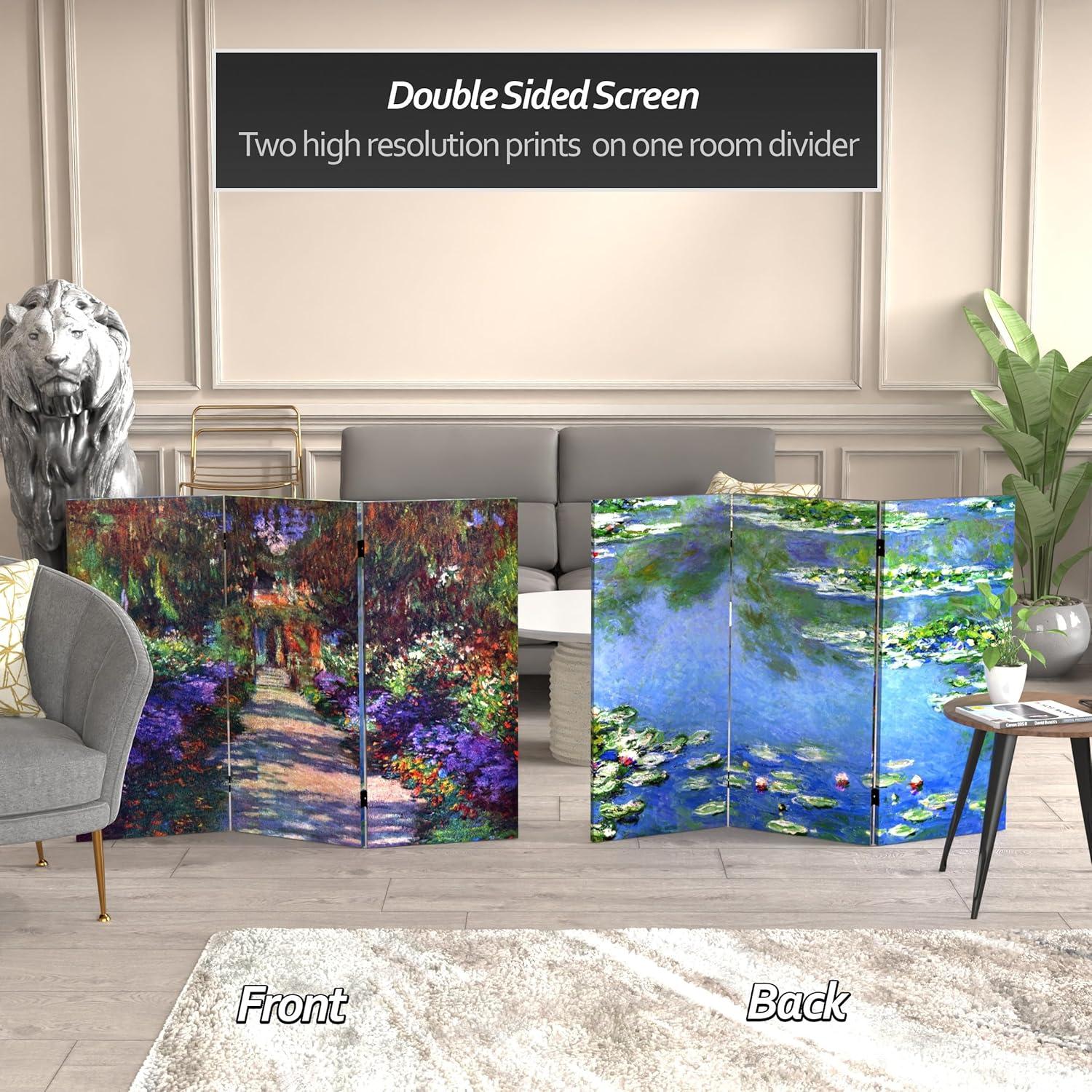 Monet Garden Multicolor Canvas Folding Screen