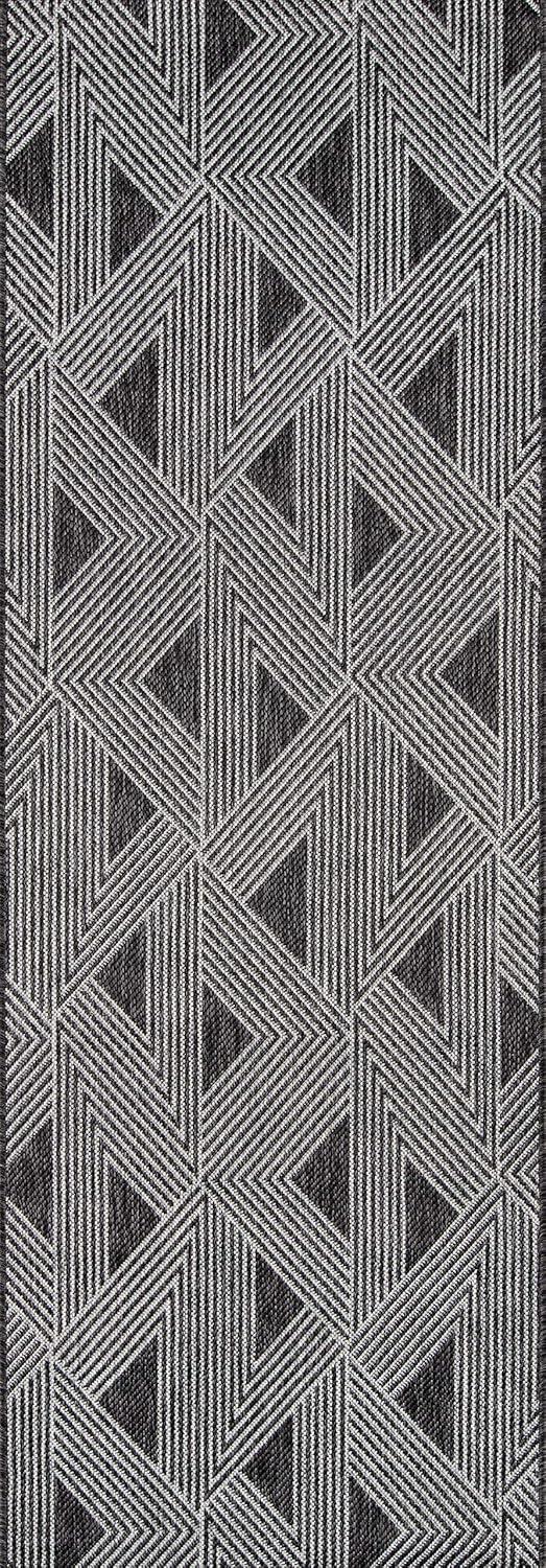 Contemporary Geometric Black Synthetic 2'7" x 7'6" Runner Rug