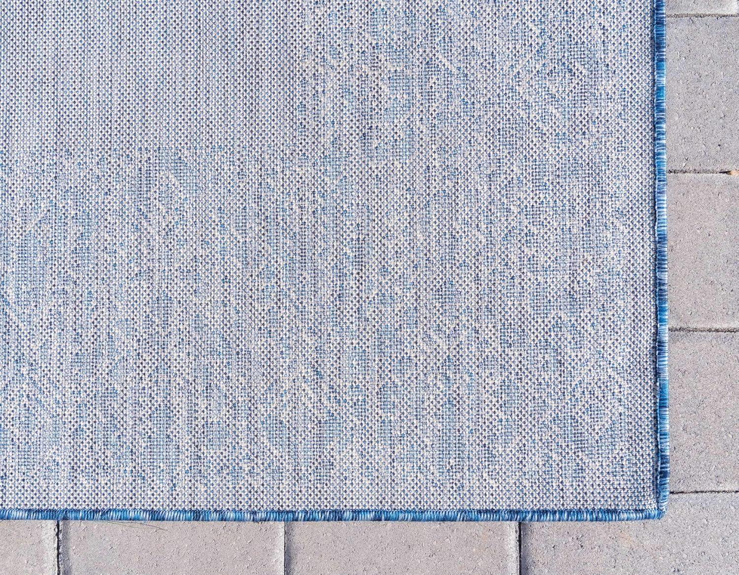 Unique Loom Outdoor Border Collection Area Rug - Floral Border (5' 1" x 8' Rectangle Blue/Ivory)