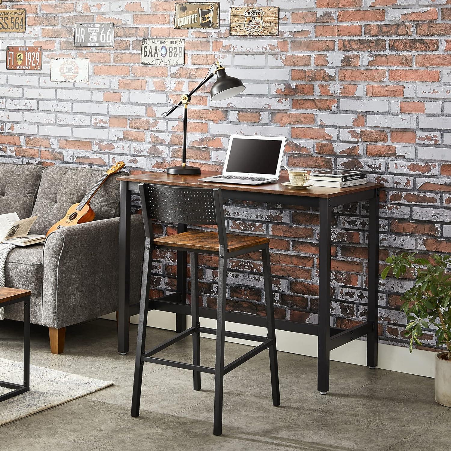 Rustic Brown and Black Metal Bar Stools with Backrest