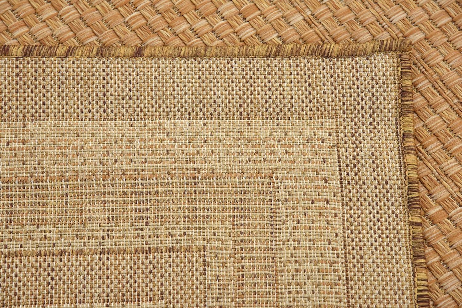 Multi Border Easy-Care Square Outdoor Rug 6' - Light Brown