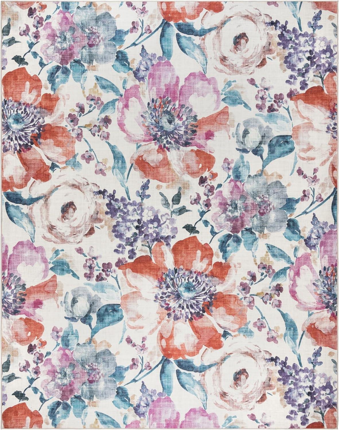 Gertmentian Crystal Print Flora Washable Digital Print Bright Multicolor Floral Area Rug