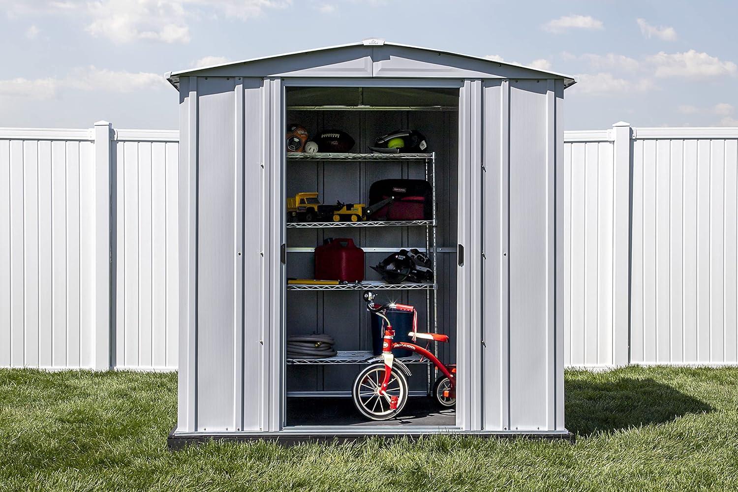 Arrow Classic 6x5 Flute Grey Steel Storage Shed with Sliding Doors