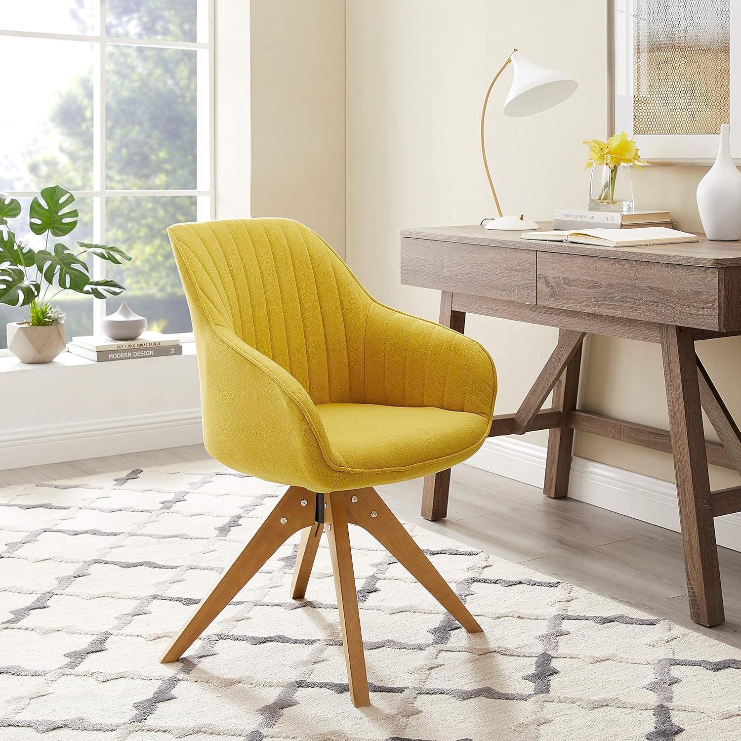 Art Leon Modern Swivel Fabric Accent Desk Chair with Beech Wood Legs, Yellow