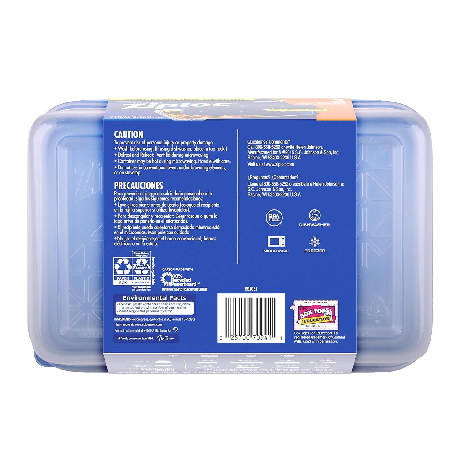 Ziploc® Brand, Food Storage Containers with Lids, Smart Snap Technology, Large Rectangle, 2 ct