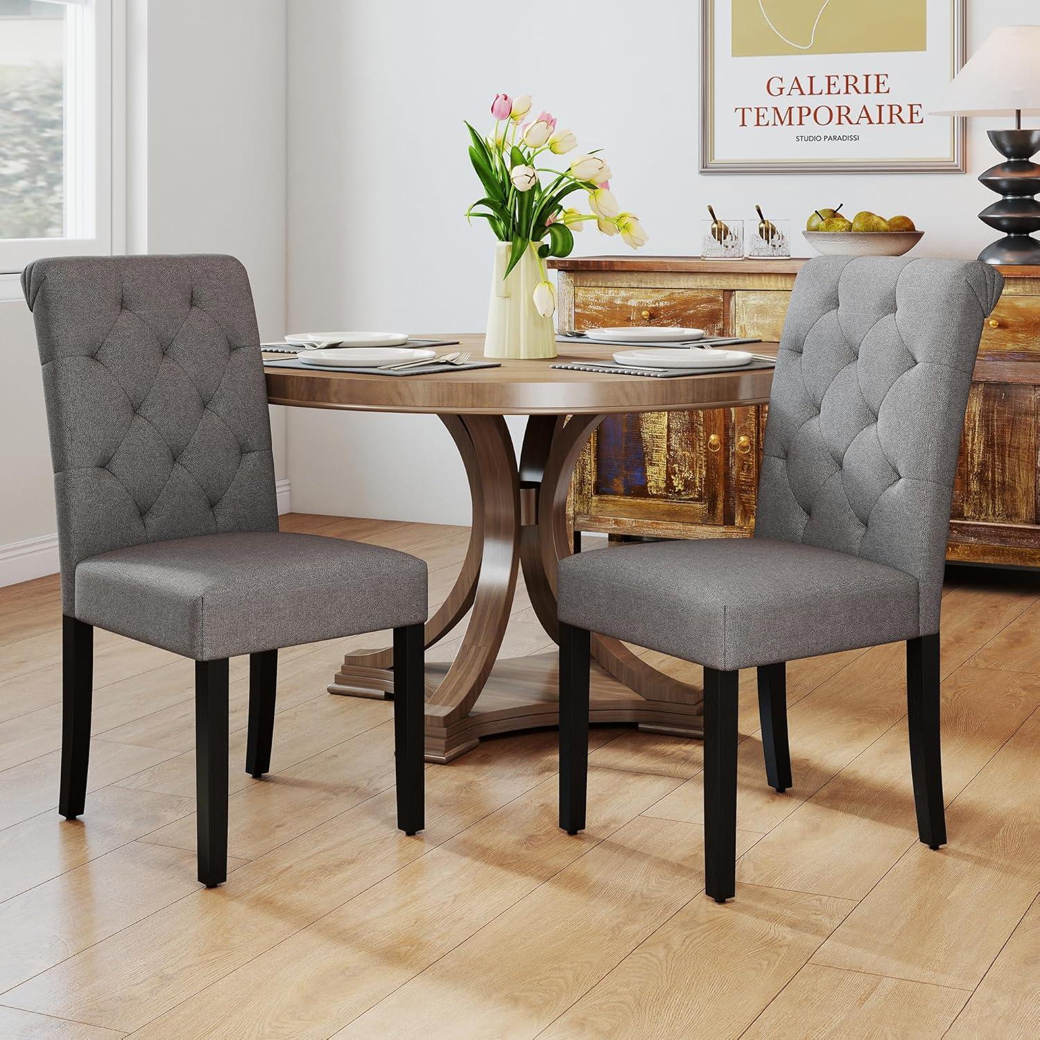 Westice Dining Room Chairs Set of 4 Upholstered Fabric Kitchen Chairs Dining Room Side Chair with Nailhead Trim and Rubber Wood Legs for Small Space Apartment, Light Gray
