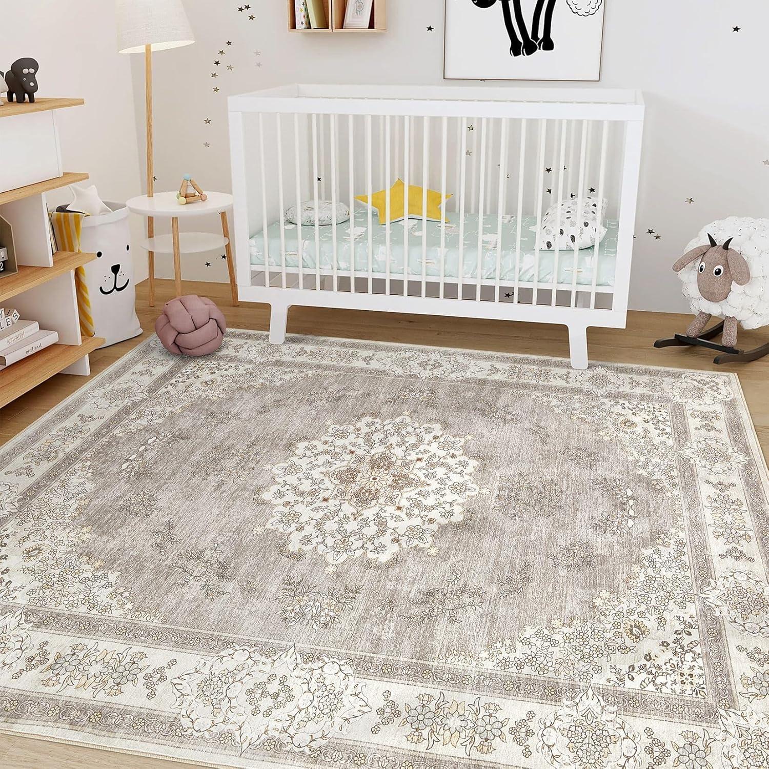 Nakagishi 2X3 Rug Washable Area Rug: Small Soft Boho Farmhouse Neutral Moroccan Non Slip Indoor Low Pile Accent Floor Throw Carpet for Bedroom Bathroom Entryway Kitchen Hallway Closet Home- Brown