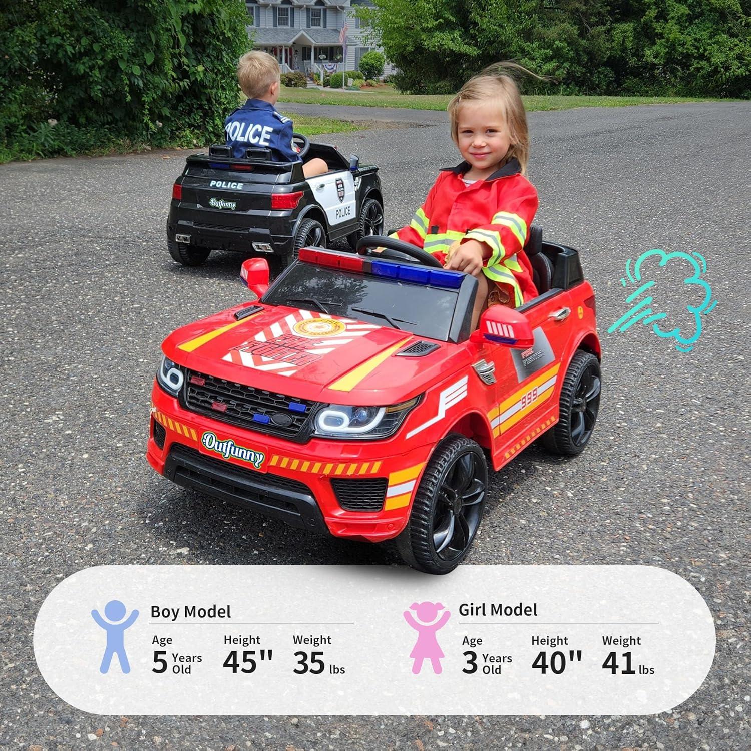 Outfunny Electric Police Car for Kids, 12 Volt Kids Ride on Toy Car with Remote Control, Bluetooth, Megaphone