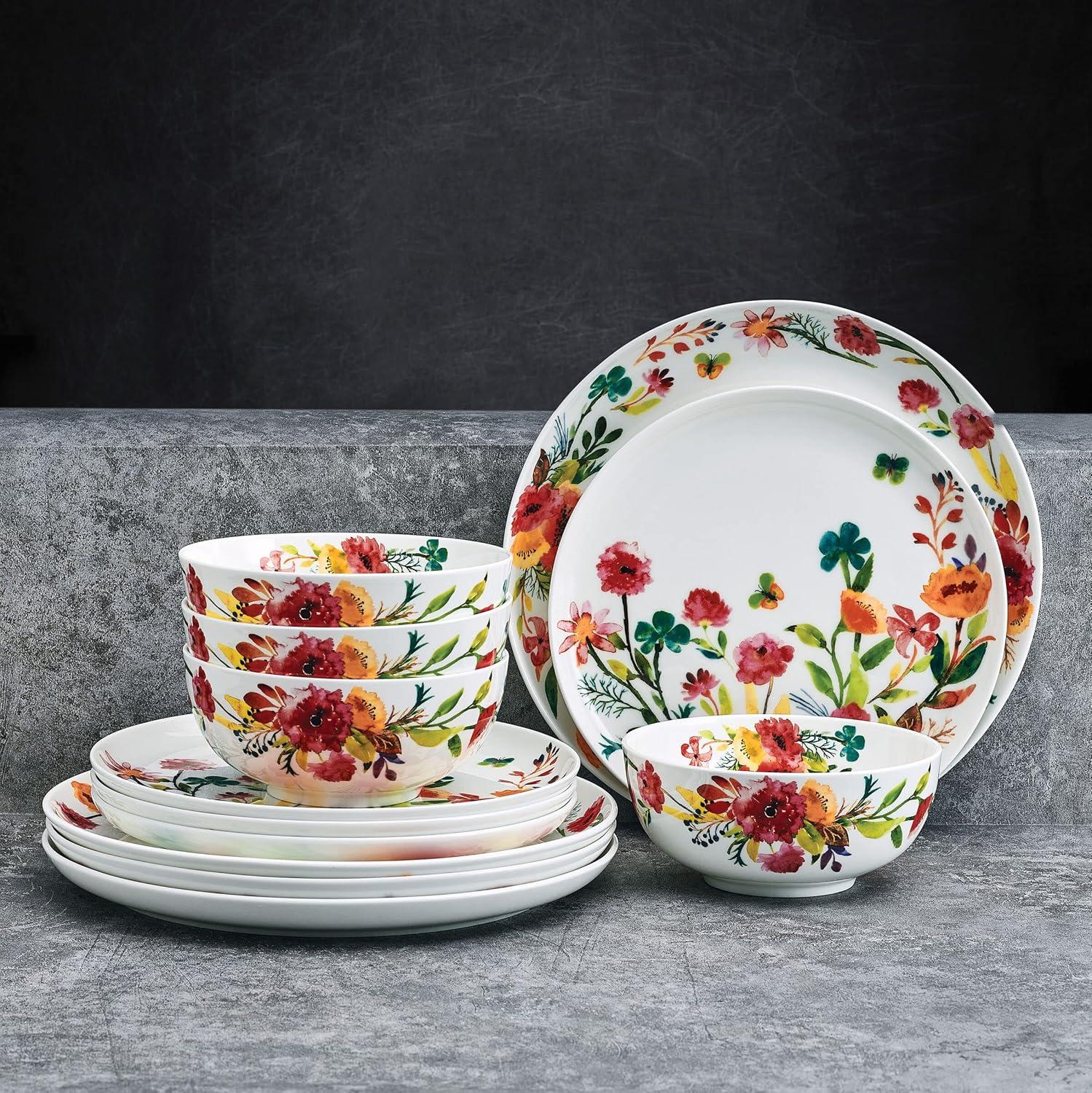 Karina Floral Porcelain 12-Piece Dinnerware Set, Service for 4