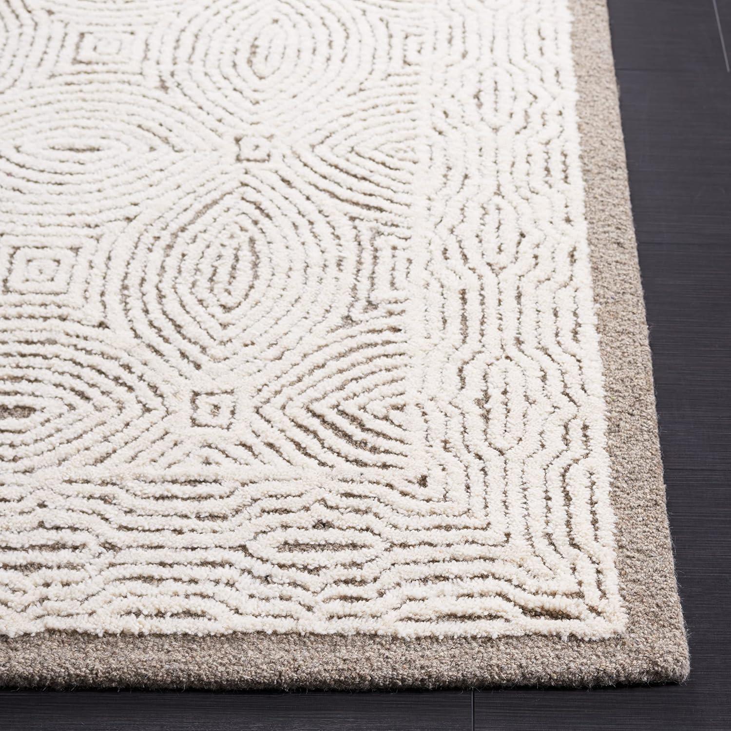 Ivory Abstract Handmade Wool 3' x 5' Tufted Area Rug