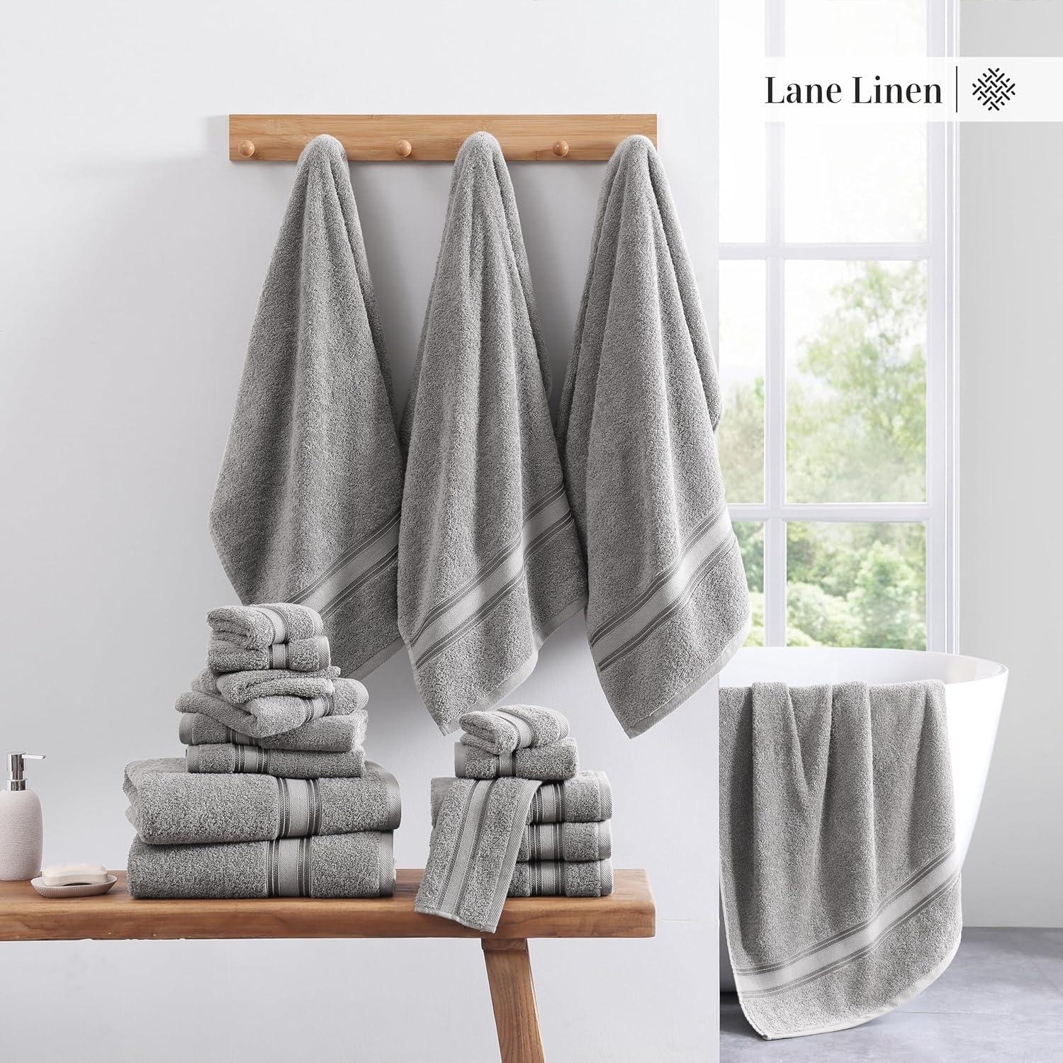 LANE LINEN Luxury Bath Towels Set - 12 Piece, 100% Cotton, Zero Twist, Super Soft & Absorbent, Includes 4 Bath Towels, 4 Hand Towels, 4 Washcloths - White