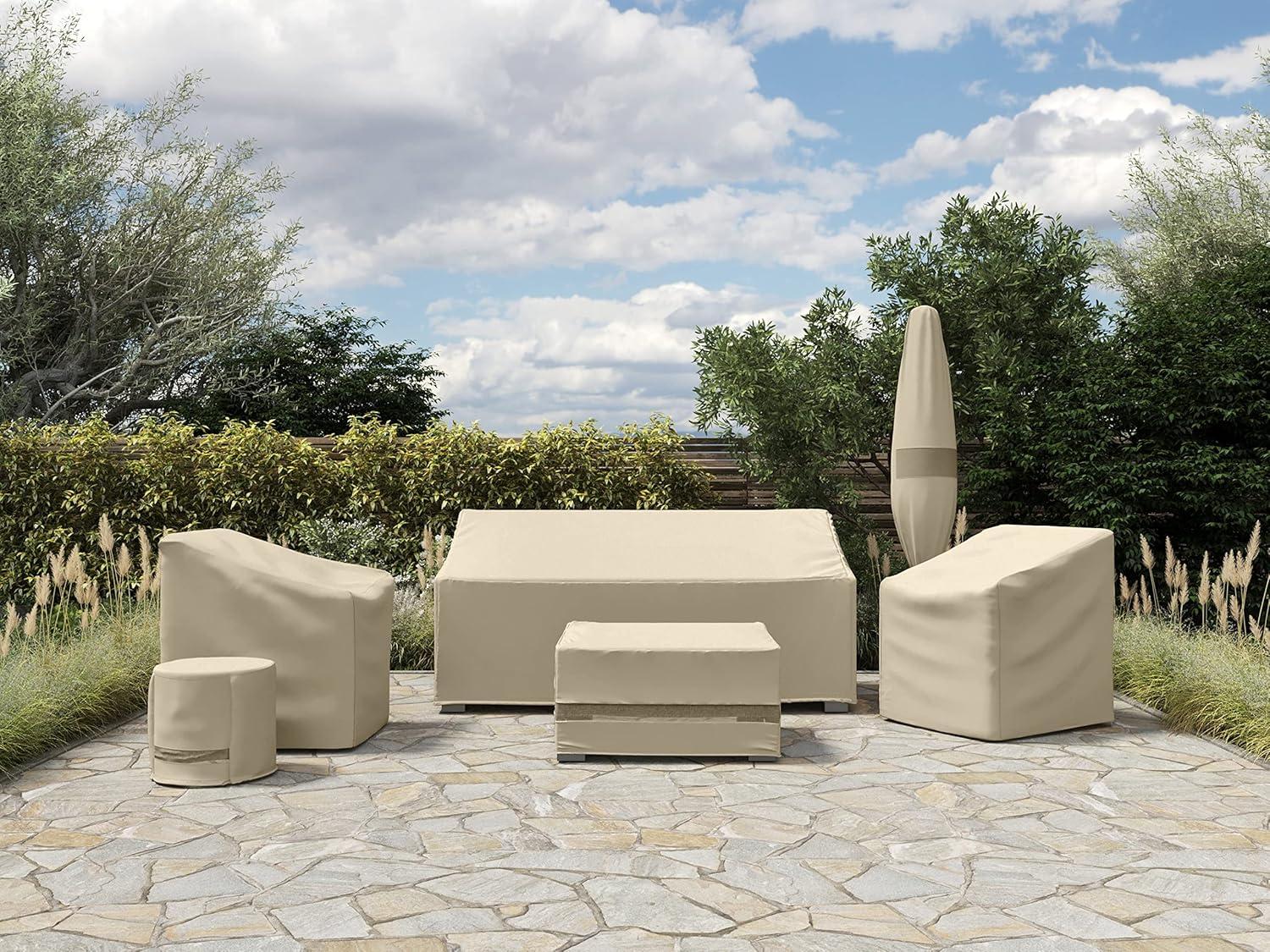 Covermates Outdoor Sofa Loveseat Cover - Water Resistant Polyester, Drawcord Hem, Mesh Vents, Seating and Chair Covers, 62W x 32D x 34H, Khaki