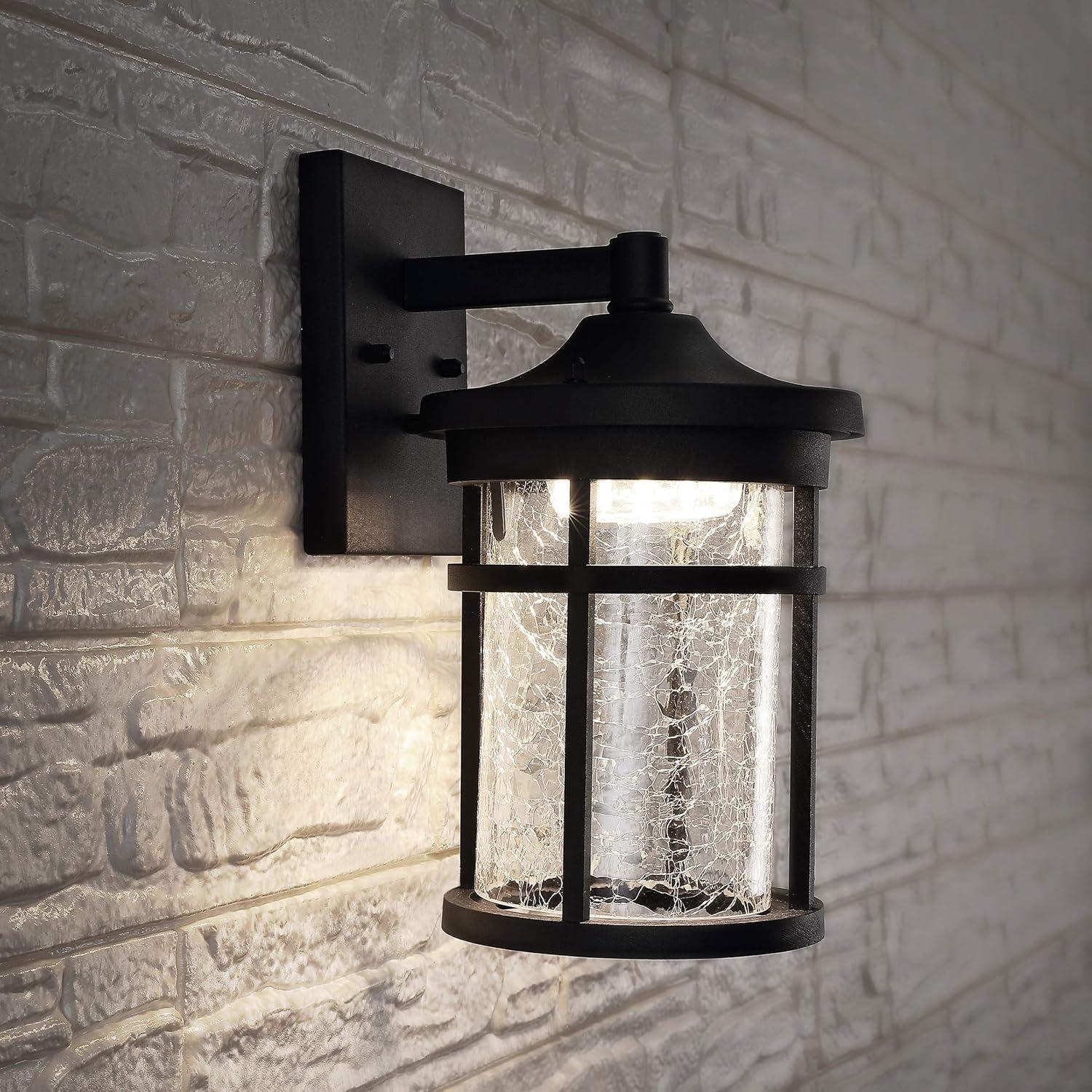 Campo 7.75" Black Iron Outdoor Wall Lantern with Crackled Glass