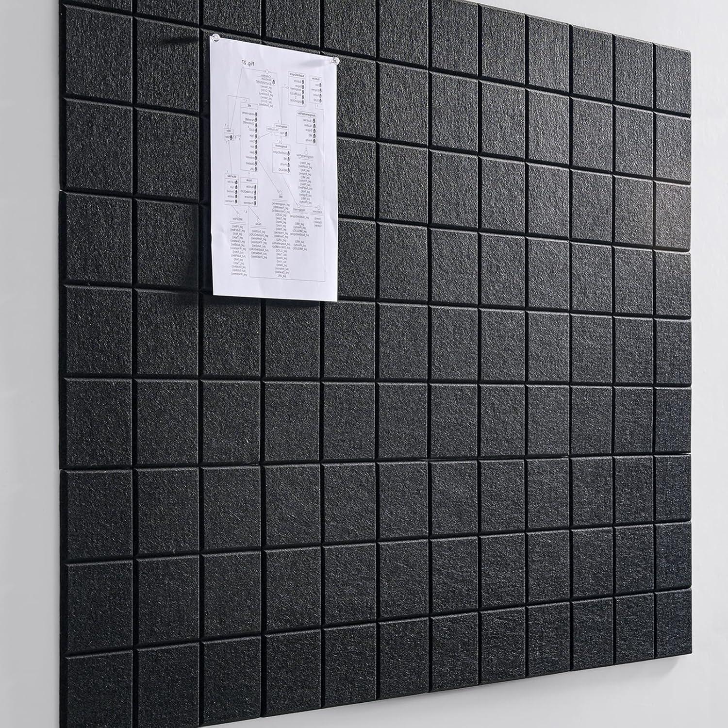 Large Cork Board Alternative 48" x 36", Black Bulletin Board, 12 Pack Felt Wall Tiles With 50 Pushpins, Pin Board Tack Board for Office (Dark Blue)
