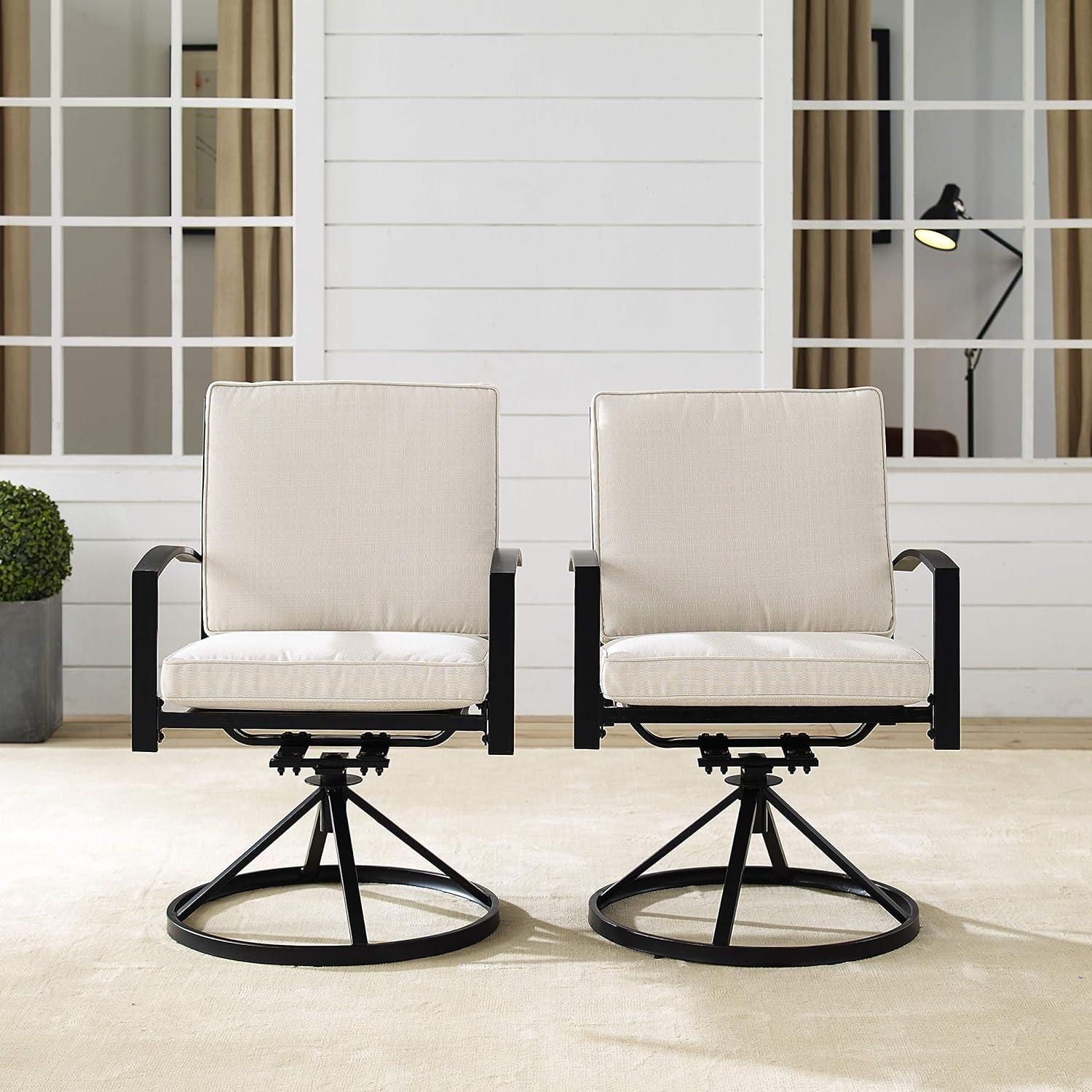 Gray Steel Outdoor Swivel Dining Chairs with Cushions, Set of 2