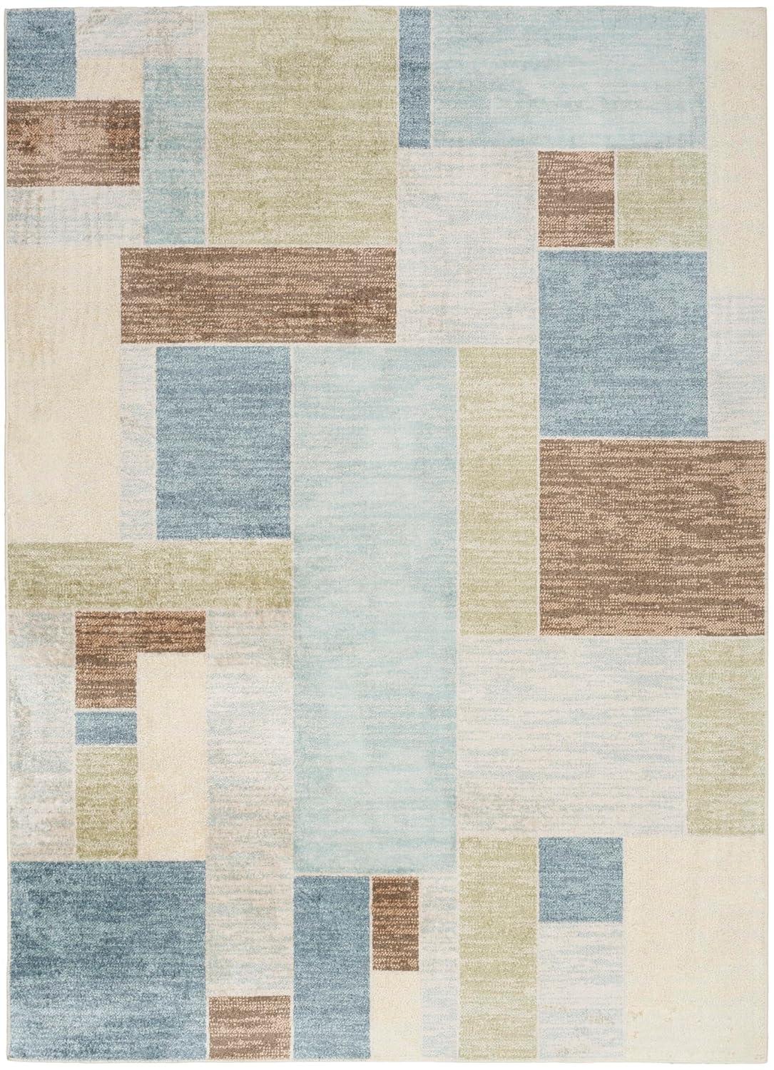Nourison Astra Machine Washable Contemporary Color Block Indoor Rug Blue Green Multi 5'3" x 7'