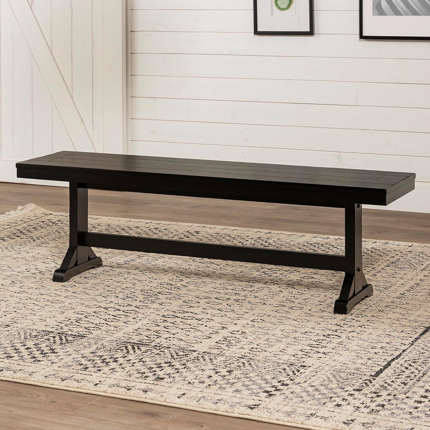 Antique Black 60" Solid Wood Veneer Rustic Dining Bench