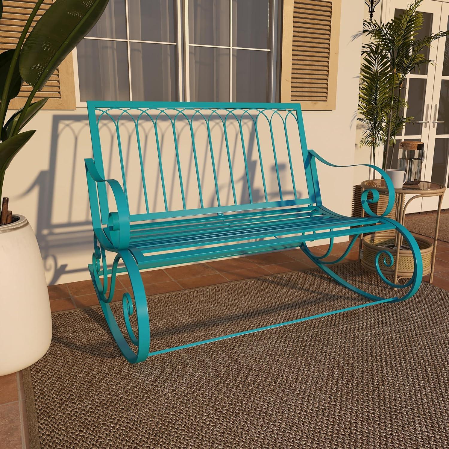 DecMode Metal Rocking Outdoor Bench, Teal