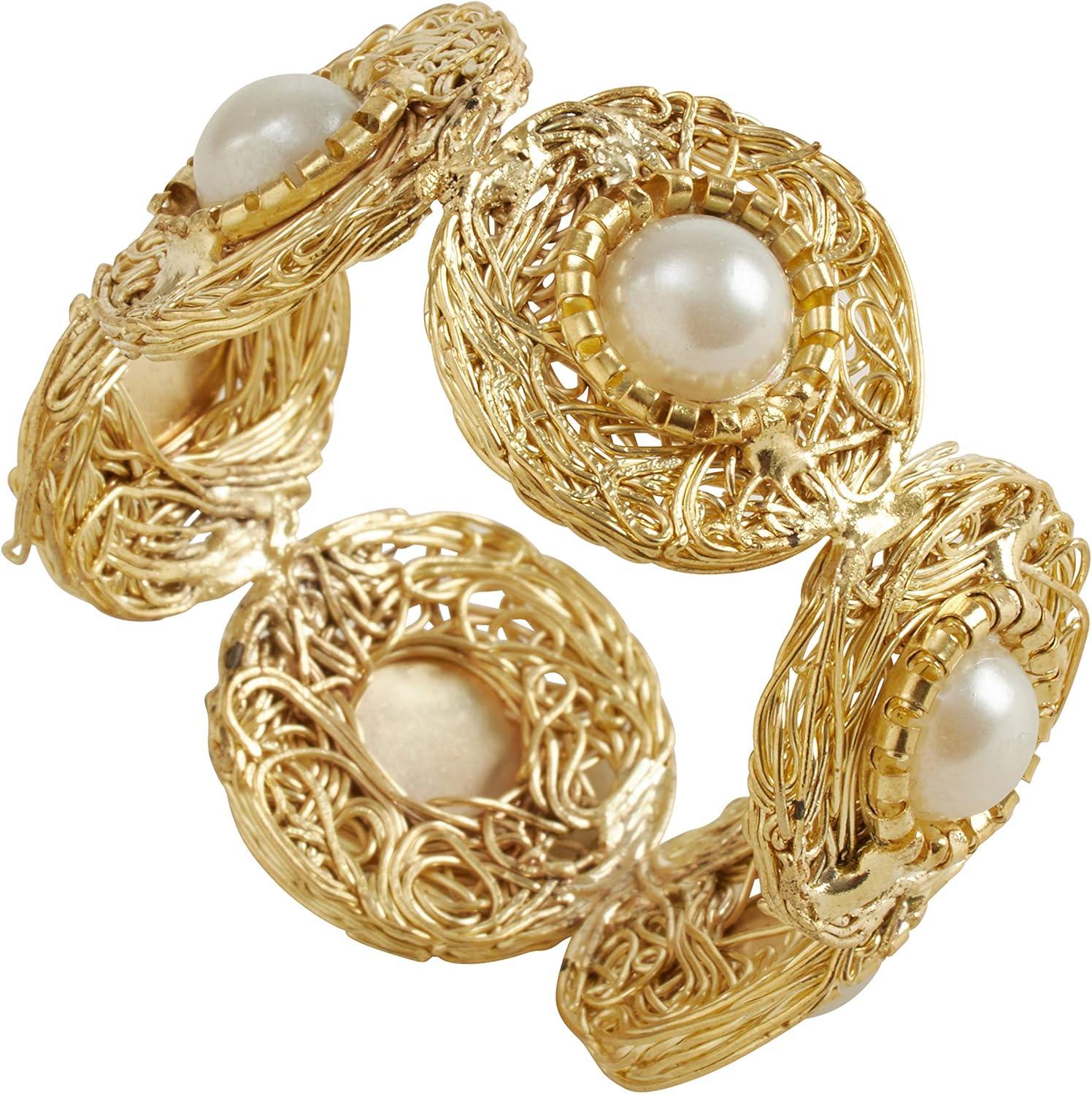 Gold Pearl Bead Napkin Rings Set of 4