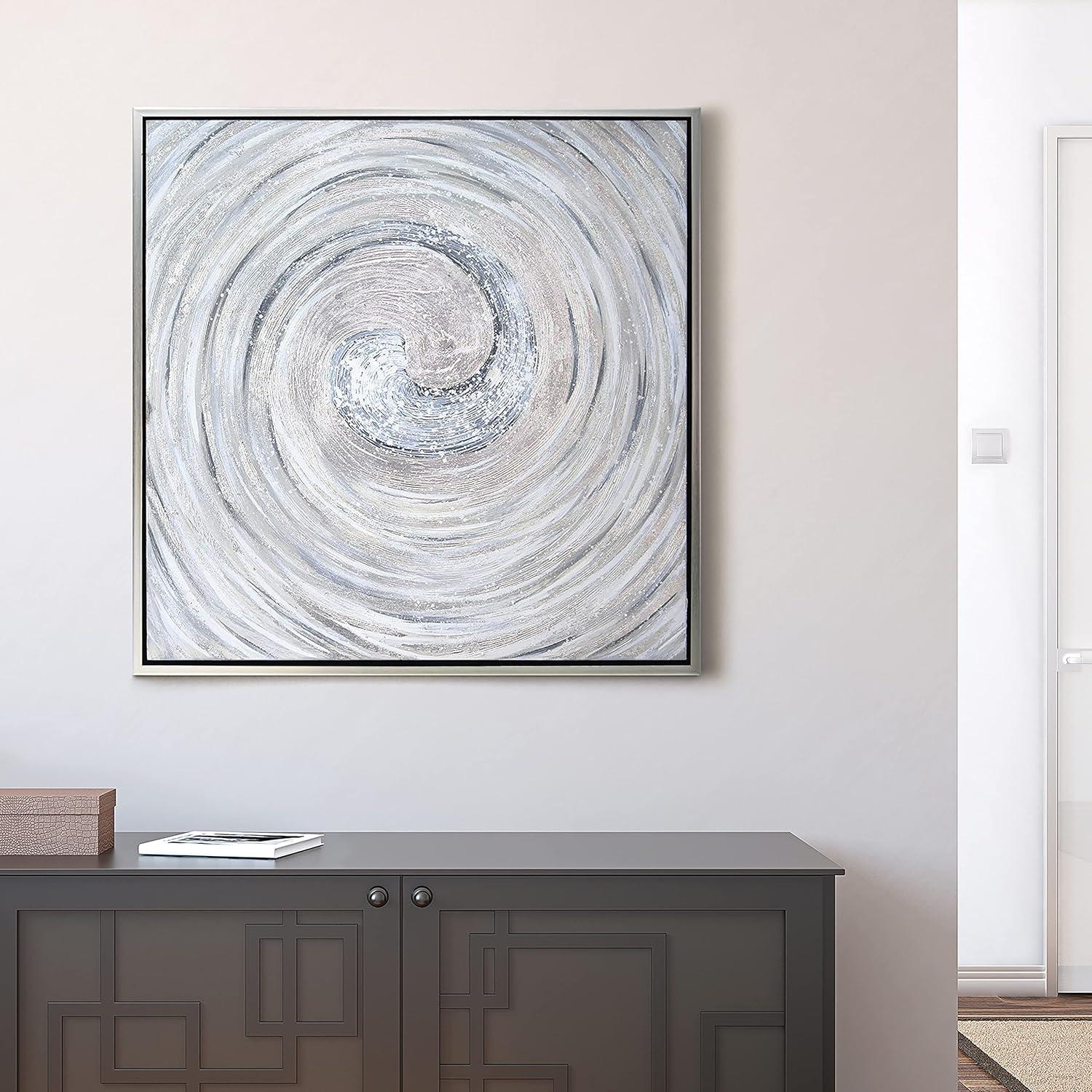 Empire Art Direct Silver Swirl Textured Metallic Hand Painted Framed Triptych Wall Art, 36" x 36" x 1.5", Ready to hang