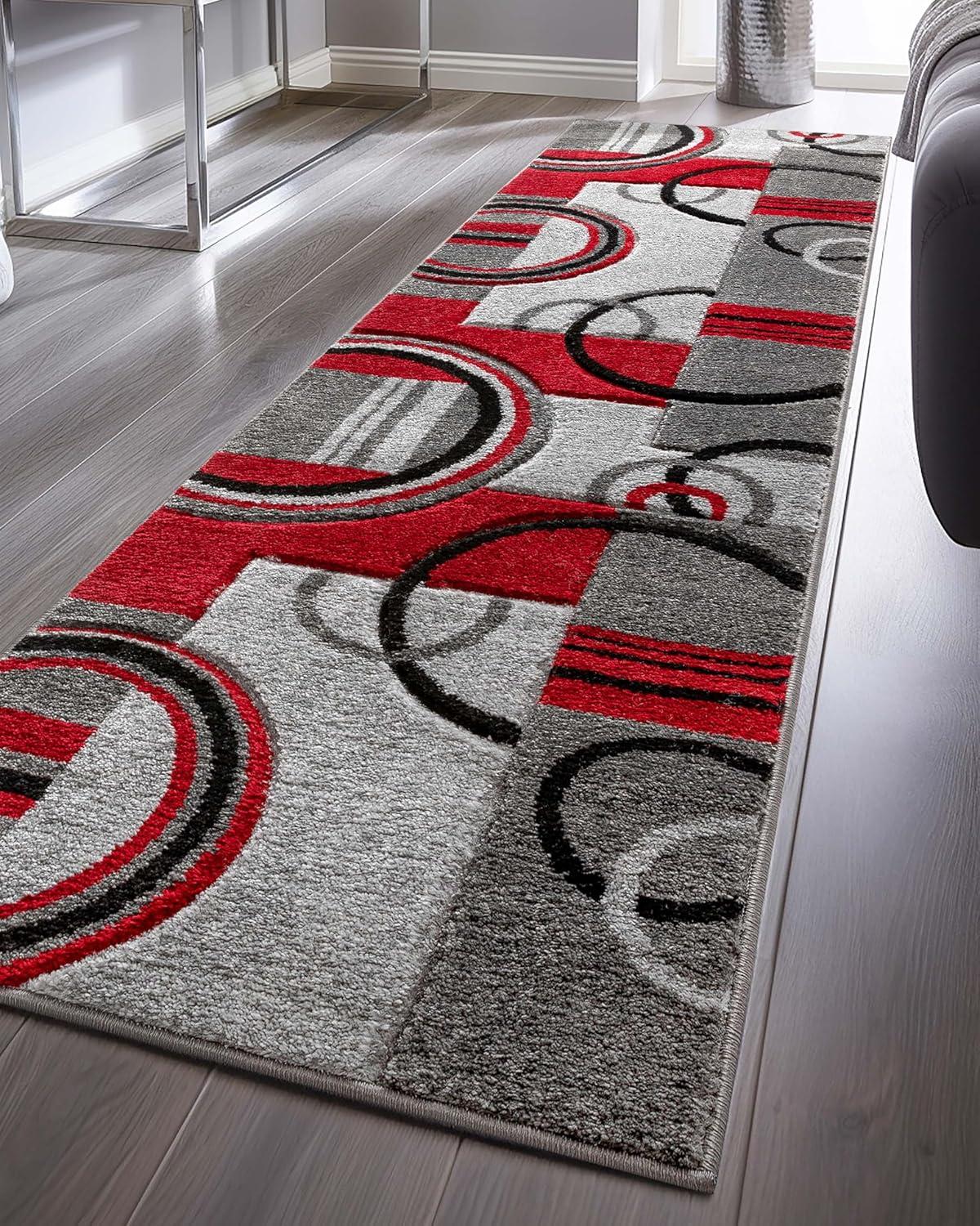 Well Woven Ruby Galaxy Waves Modern Geometric Grey & Red 2' x 7' Runner Rug