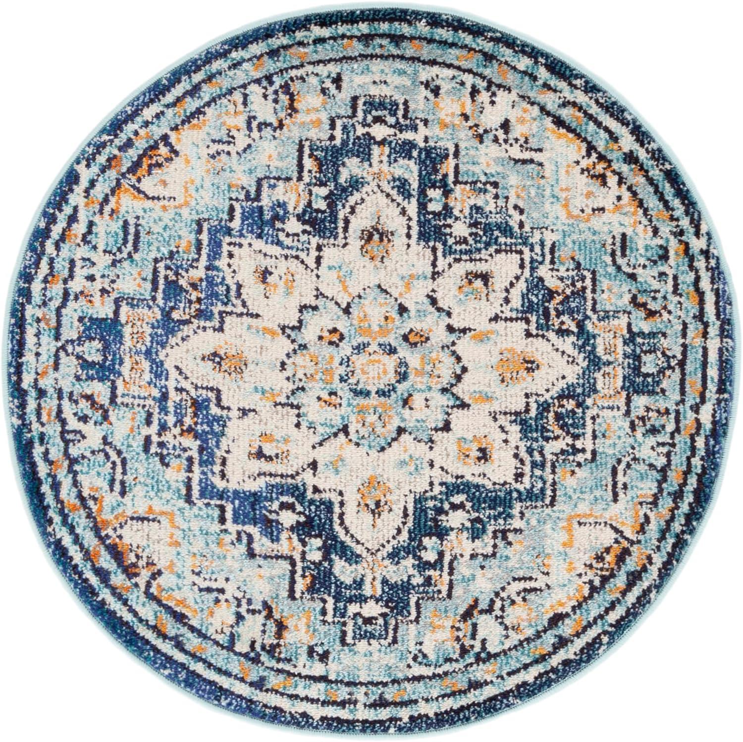 SAFAVIEH Madison Dalia Vintage Traditional Area Rug, Blue/Light Blue, 10' x 10' Round