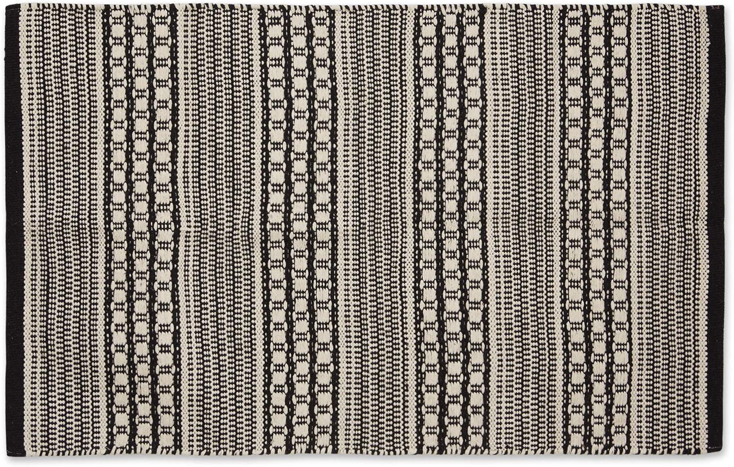 Handmade Black Cotton Stripe Rectangular Rug 2x3 ft