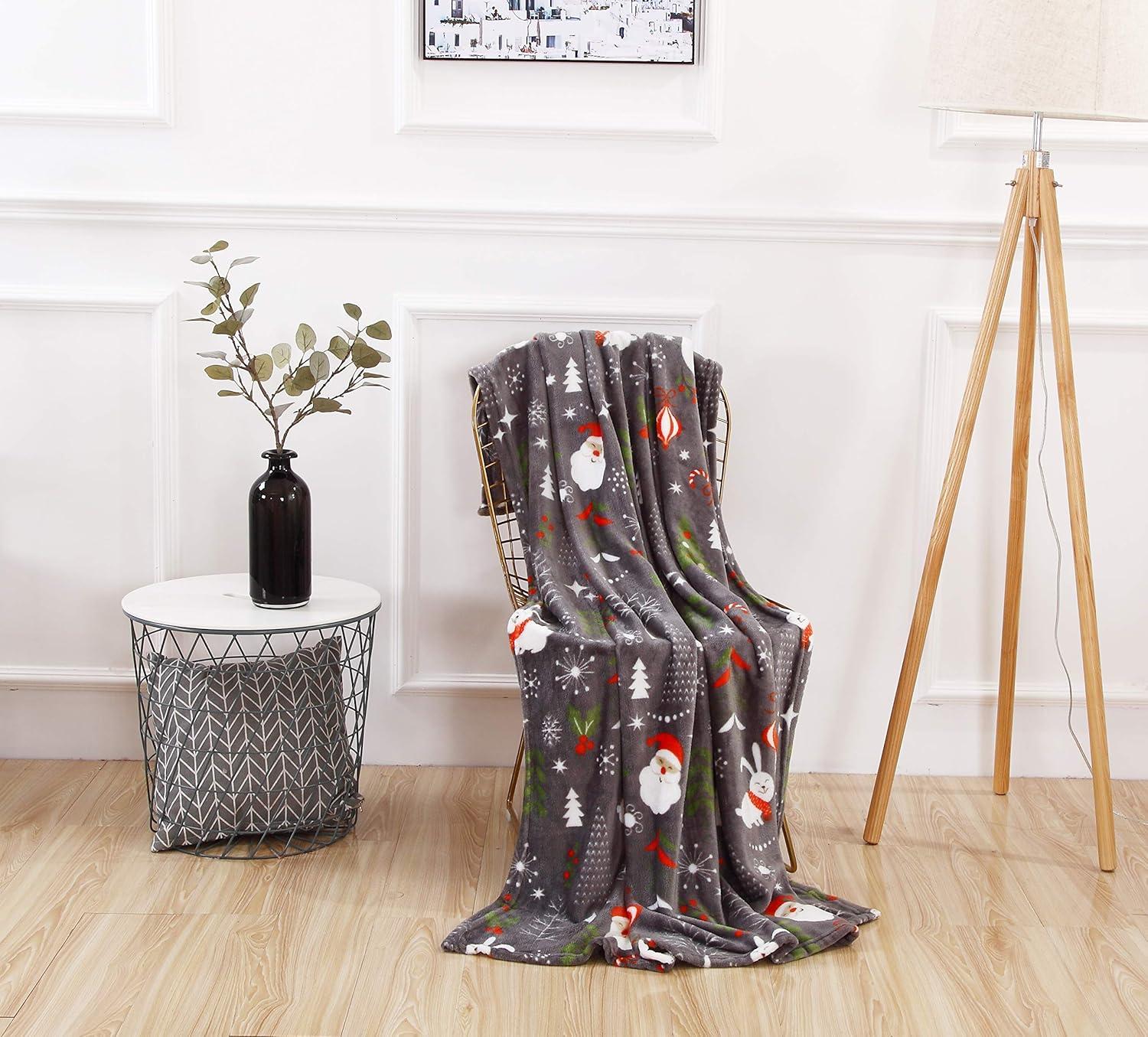 ELEGANT COMFORT Elegant Comfort Luxury Ultra Plush Velvet Touch 50 X 60Inch Christmas Blanket, Cozy, Soft And Warm Holiday Printed Fleece, 50 X 60, Santa Snowman Gray