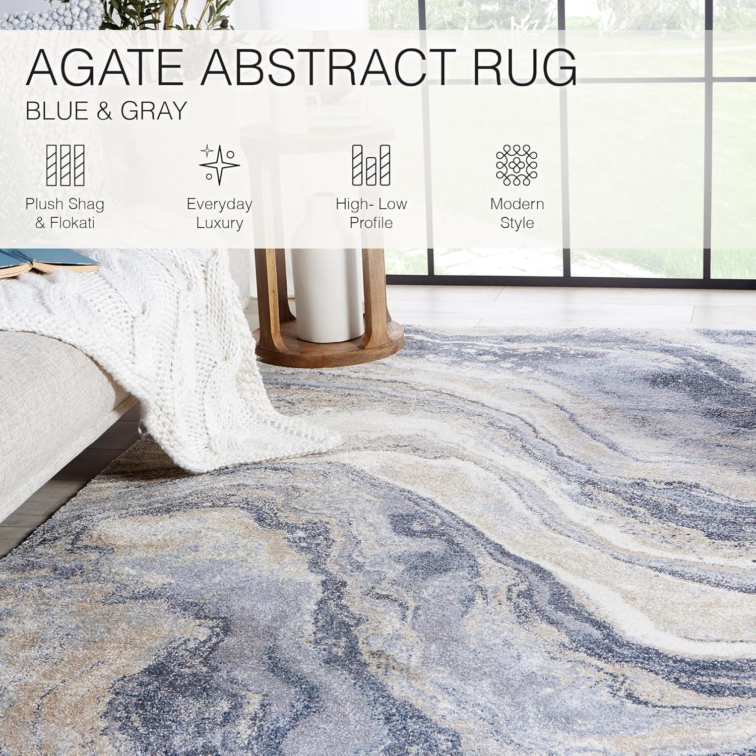 Orion Agate-Inspired Gray Abstract Plush Runner Rug