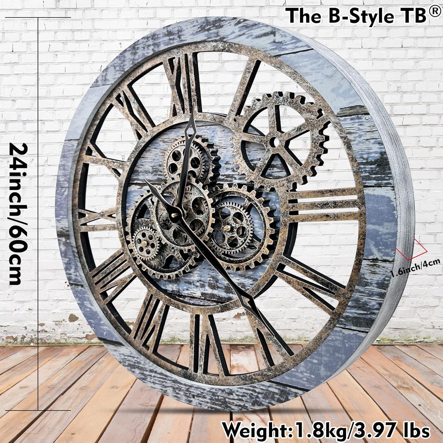 The Gears Clock Wall Clock 36" Round Oversized for Living Room decor with Real Moving Gears America Collection