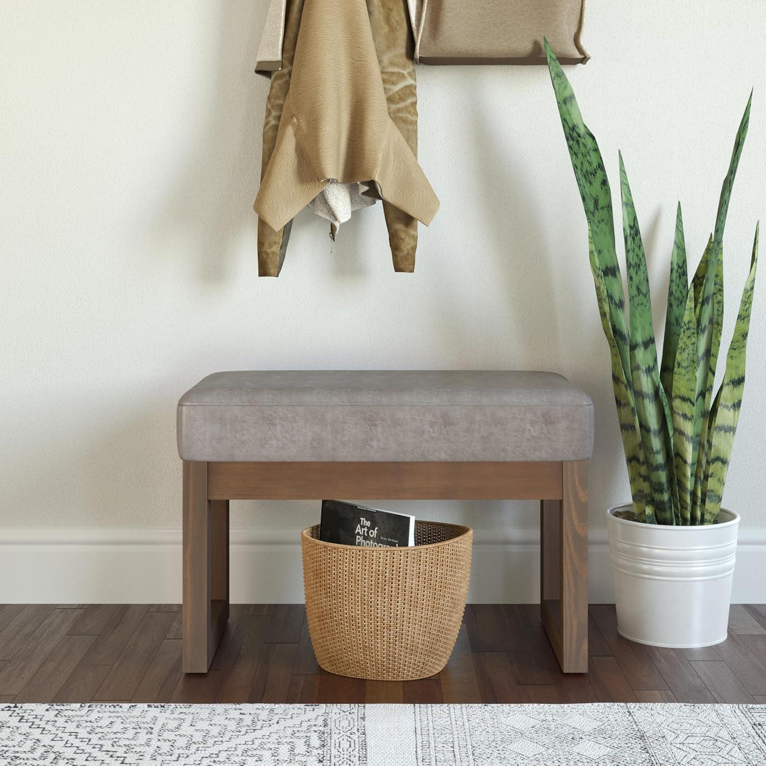 Pemberly Row 26" Faux Air Leather Ottoman Bench in Distressed Gray Taupe
