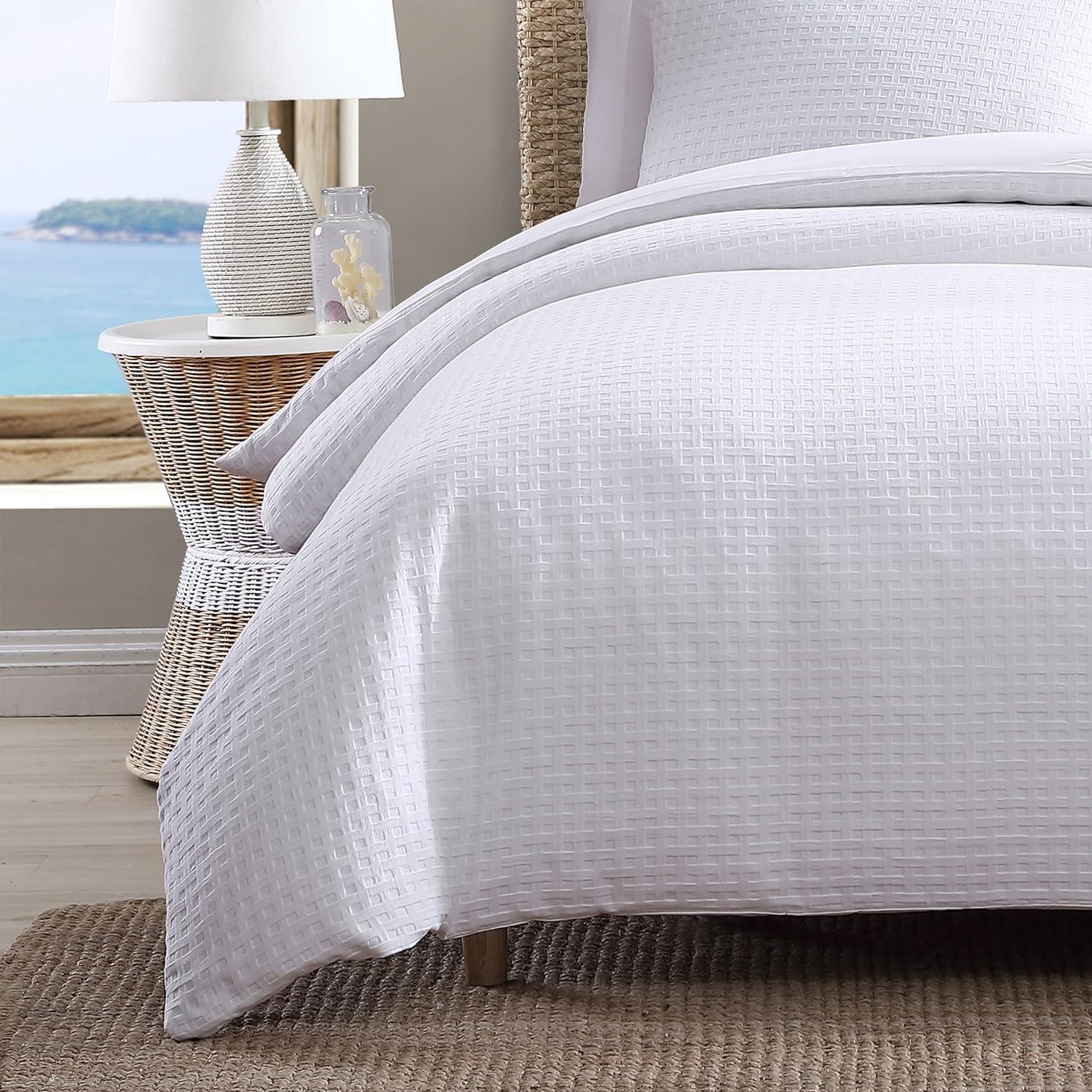 Tommy Bahama Basketweave Solid White Cotton Duvet Cover Set