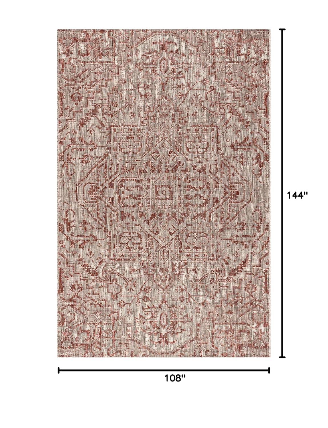 9' X 12' Estrella Bohemian Medallion Textured Weave Indoor/Outdoor Area Rug, Red/Taupe - JONATHAN Y