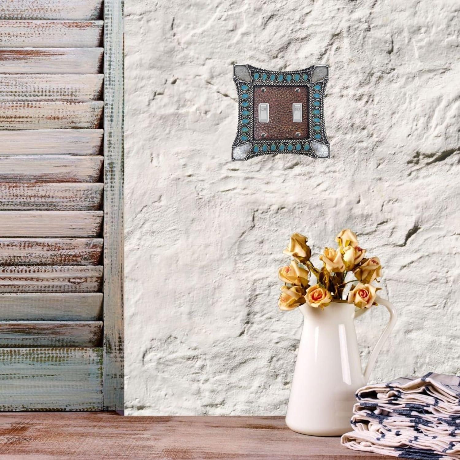 Paseo Road by HiEnd Accents Amelia Turquoise Double Wall Switch Plate, 5.5x4.75 inch