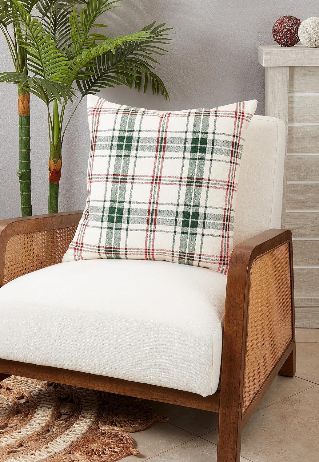 Saro Lifestyle Traditional Plaid Down Filled Throw Pillow, 20", White