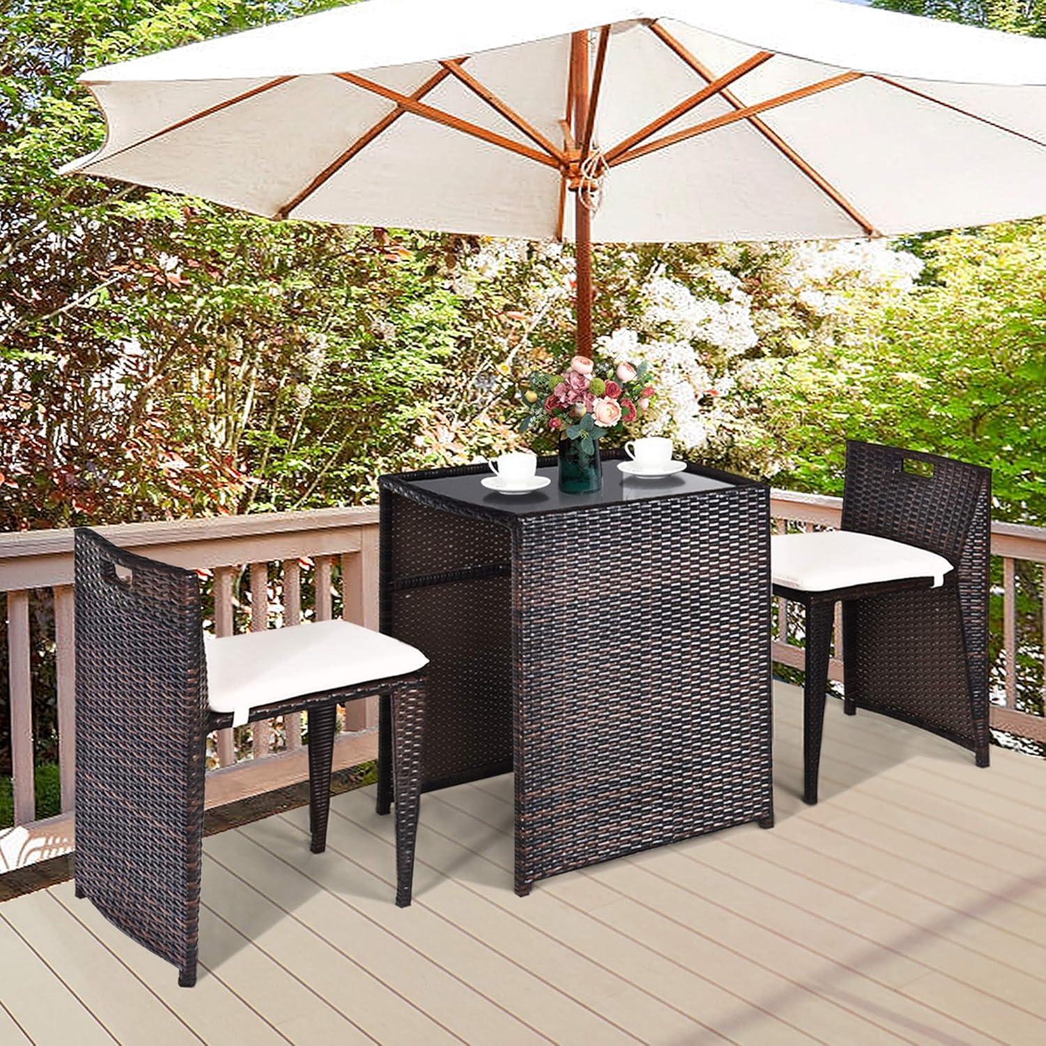 Tangkula 3 PCS Cushioned Wicker Patio Furniture Set Seat Sofa Outdoor No Assembly Brown