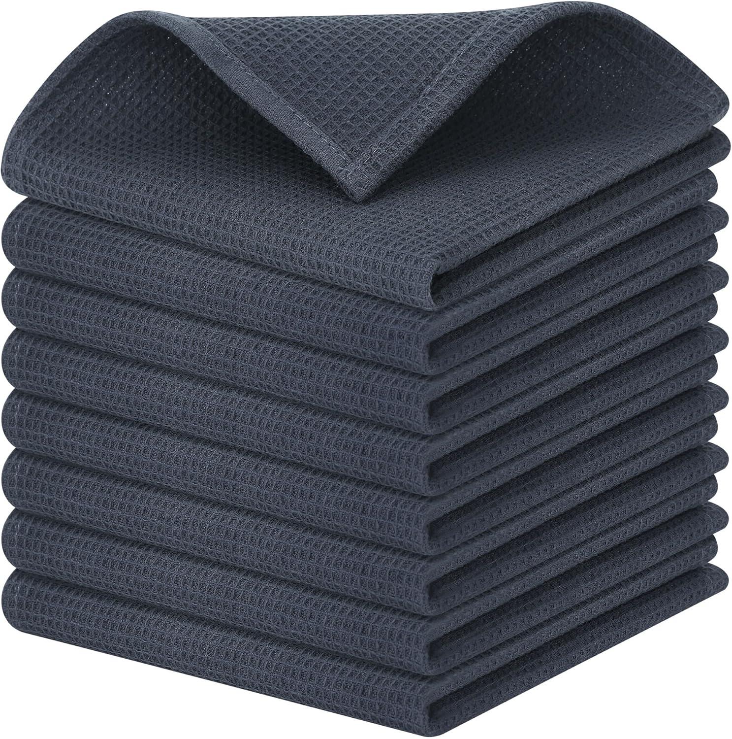 decorUhome 100% Cotton Waffle Weave Dish Cloths, 8 Pack - 12 x 12 Inches, Super Soft Absorbent Quick Drying Dish Towels, Dark Grey