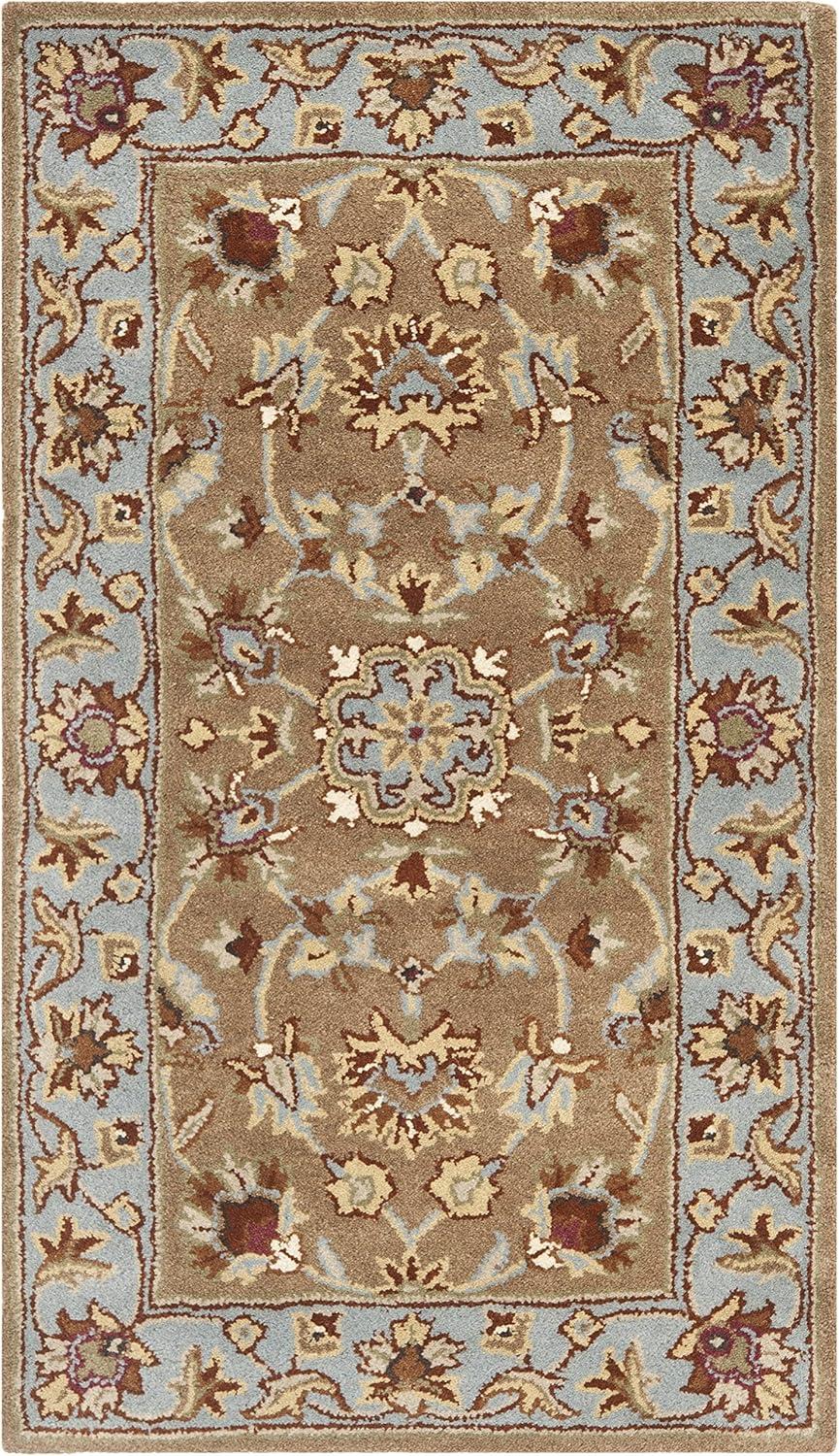 SAFAVIEH Heritage Kensington Traditional Wool Area Rug, Beige/Blue, 6' x 6' Square Scalloped