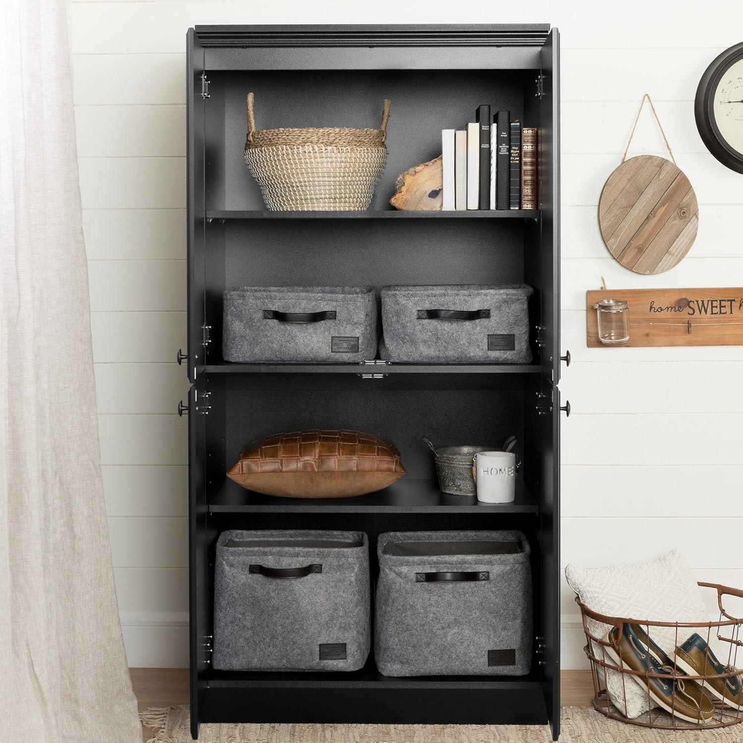 Sleek Pure Black Office Cupboard with Adjustable Metal Shelving