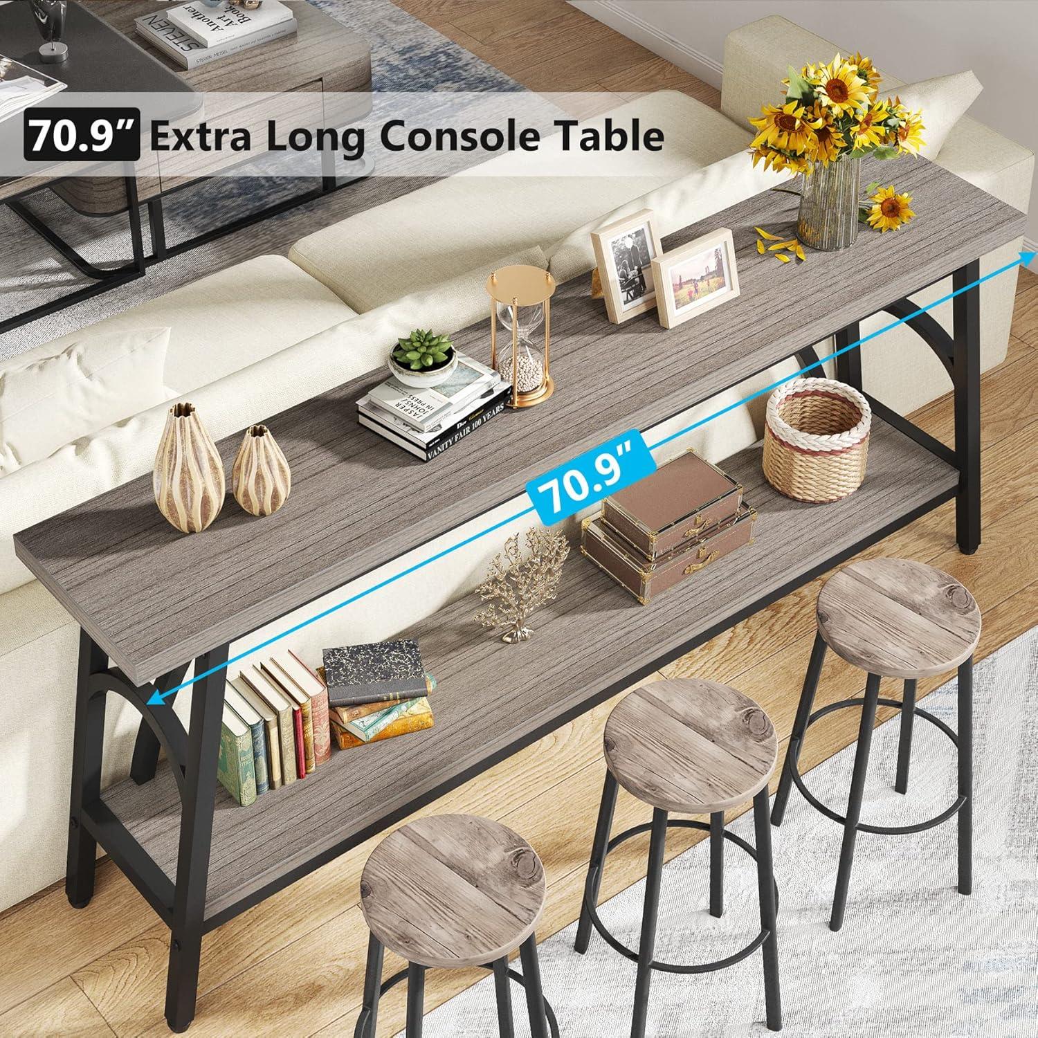 Tribesigns 70.8 inches 2-Tier TV Stand Extra Long Sofa Console Tables, Grey and Black