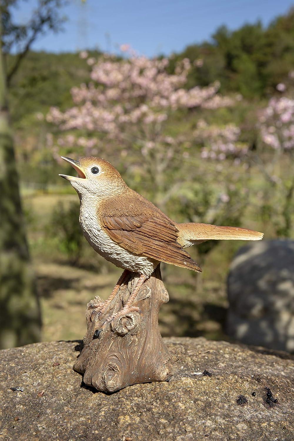 Hi-Line Gift Ltd. Motion Activated Singing Nightingale Standing on Stump