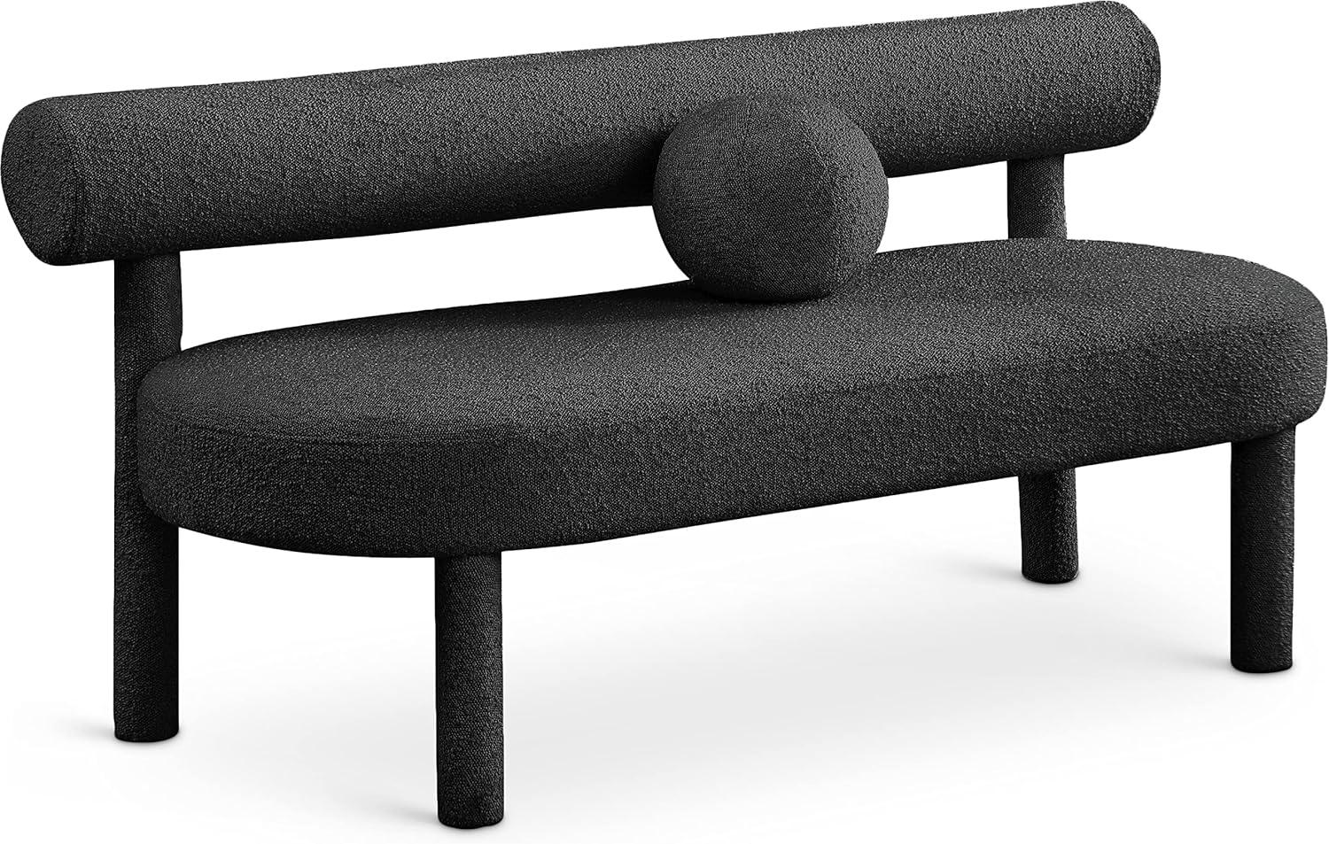 Black Boucle Fabric Upholstered Bench with Solid Wood Frame