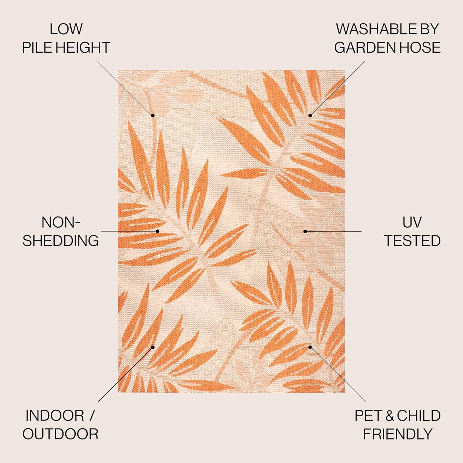 5' x 8' Havana Tropical Palm Leaf Indoor/Outdoor Area Rug, Cream/Orange - JONATHAN Y