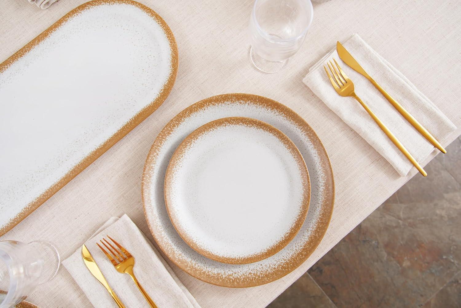 Carmel White and Beige Melamine Dinner Plates, 10.5" Set of 6