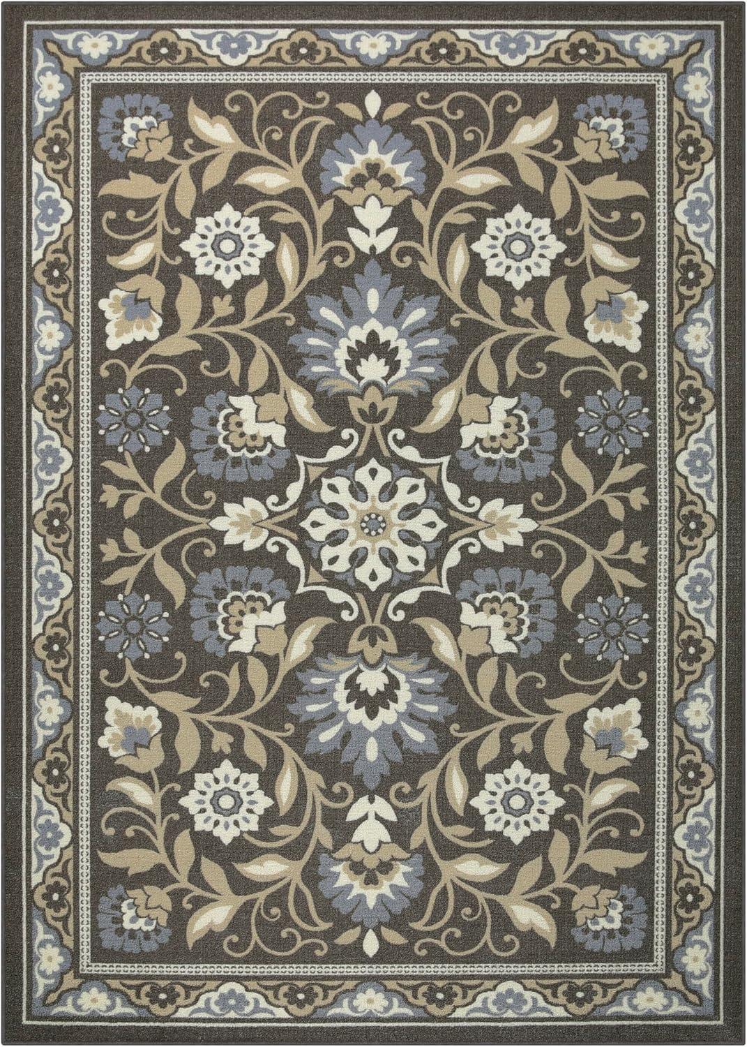 Gray Floral Tufted Non-Slip 5' x 7' Area Rug