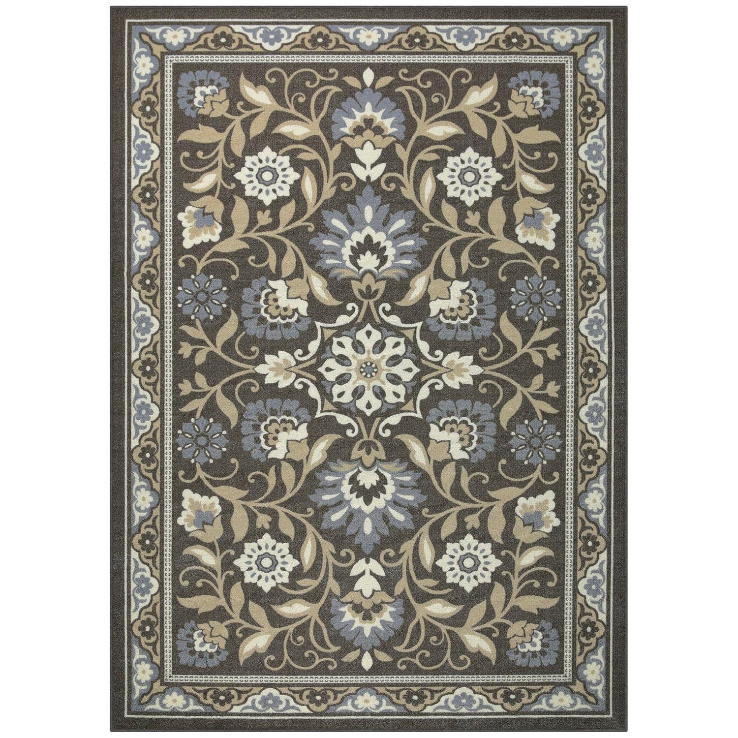 Gray Floral Tufted Non-Slip 5' x 7' Area Rug