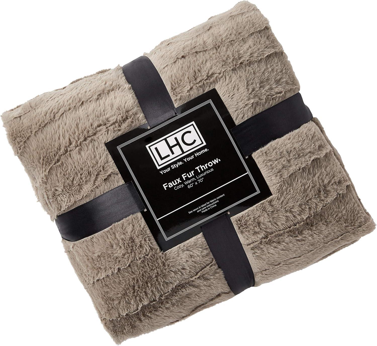 LHC 66-Throw027 Faux Fur Jacquard Throw Blanket - 60 x 70 in. - Coffee