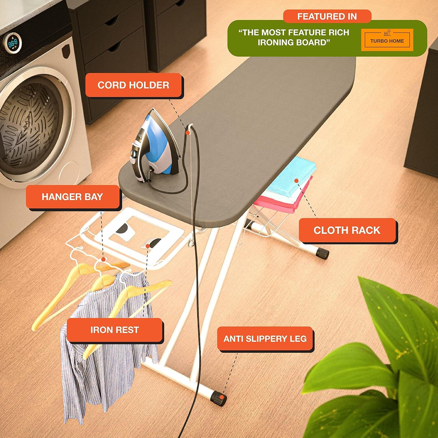 Xabitat Deluxe Ironing Board with Wall Mount Storage, Safety Iron Rest -Grey
