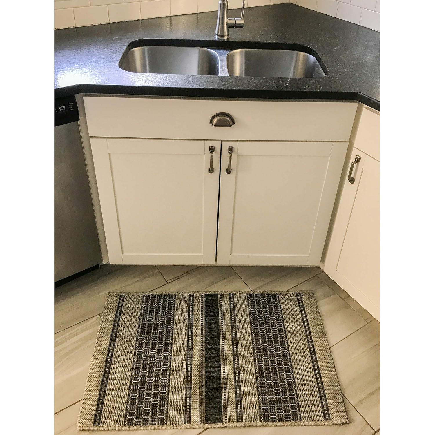 LR Home Victoria 2' x 3' Gray/Black Stripe Indoor/Outdoor Area Rug